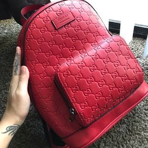 Signature Hibiscus Red Leather Backpack